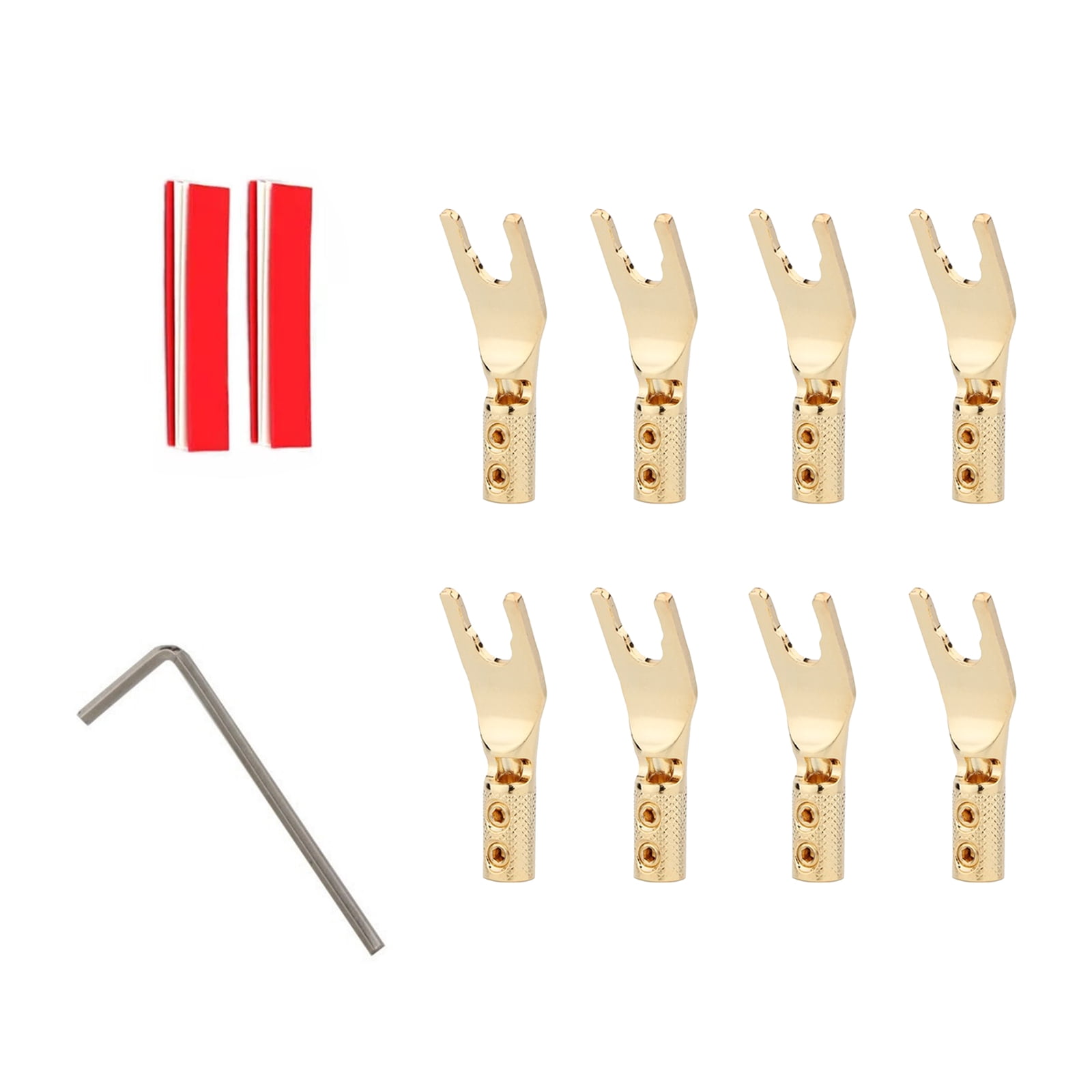 APPLAYERR Y Spade Connector Plug 8 Pcs Pure Copper Gold Plated 4.5mm Audio Cables with Heat Shrink Tubes and Tool