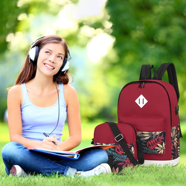 Backpack Set College Style Casual 3-piece, Fashionable Campus Version, Lightweight Portable, Foldable Adjustable, Durable Nylon Material, For Dorm Room, Best For Travel, Trendy Urban Style,