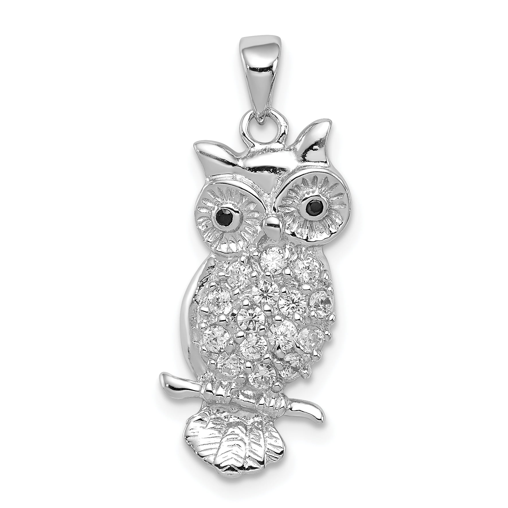 Sterling silver .925 small OWL set CZ pendant with 18" necklace Rhodium finish 
