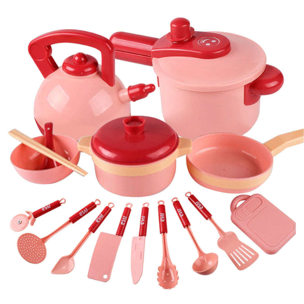16PCS Kid Play House Toy Kitchen Utensils Cooking Pots Pans Food Dishes Cookware 