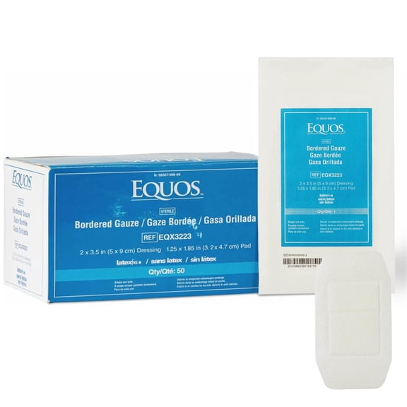 EQUOS Non-Stick Island Bordered Gauze Dressing, Sterile, 2" x 3", 50 Count