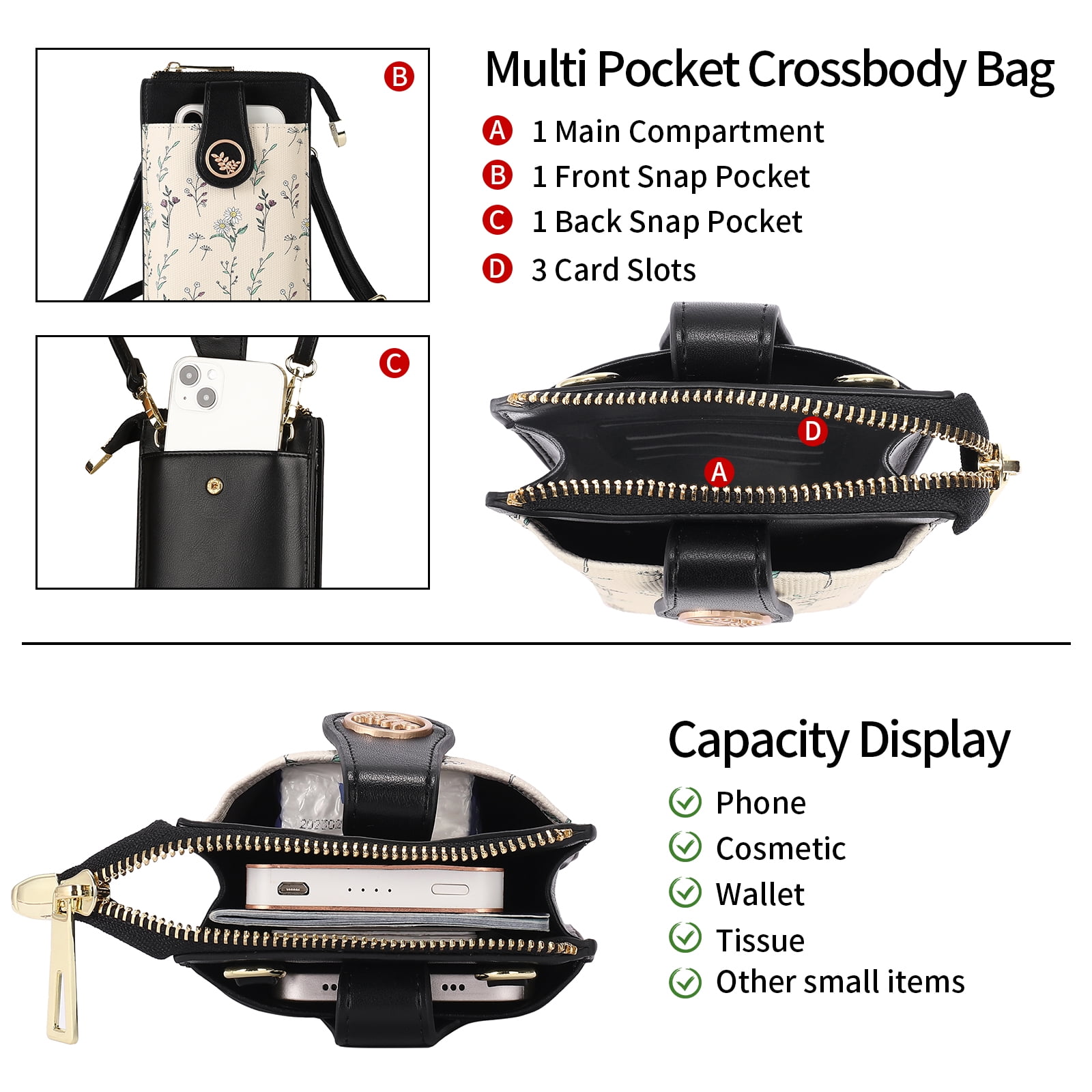 GAEKEAO Small Crossbody Bags for Women Leather Cell Phone Purse Bag Wallet with RFID Blocking Credit Card Slots