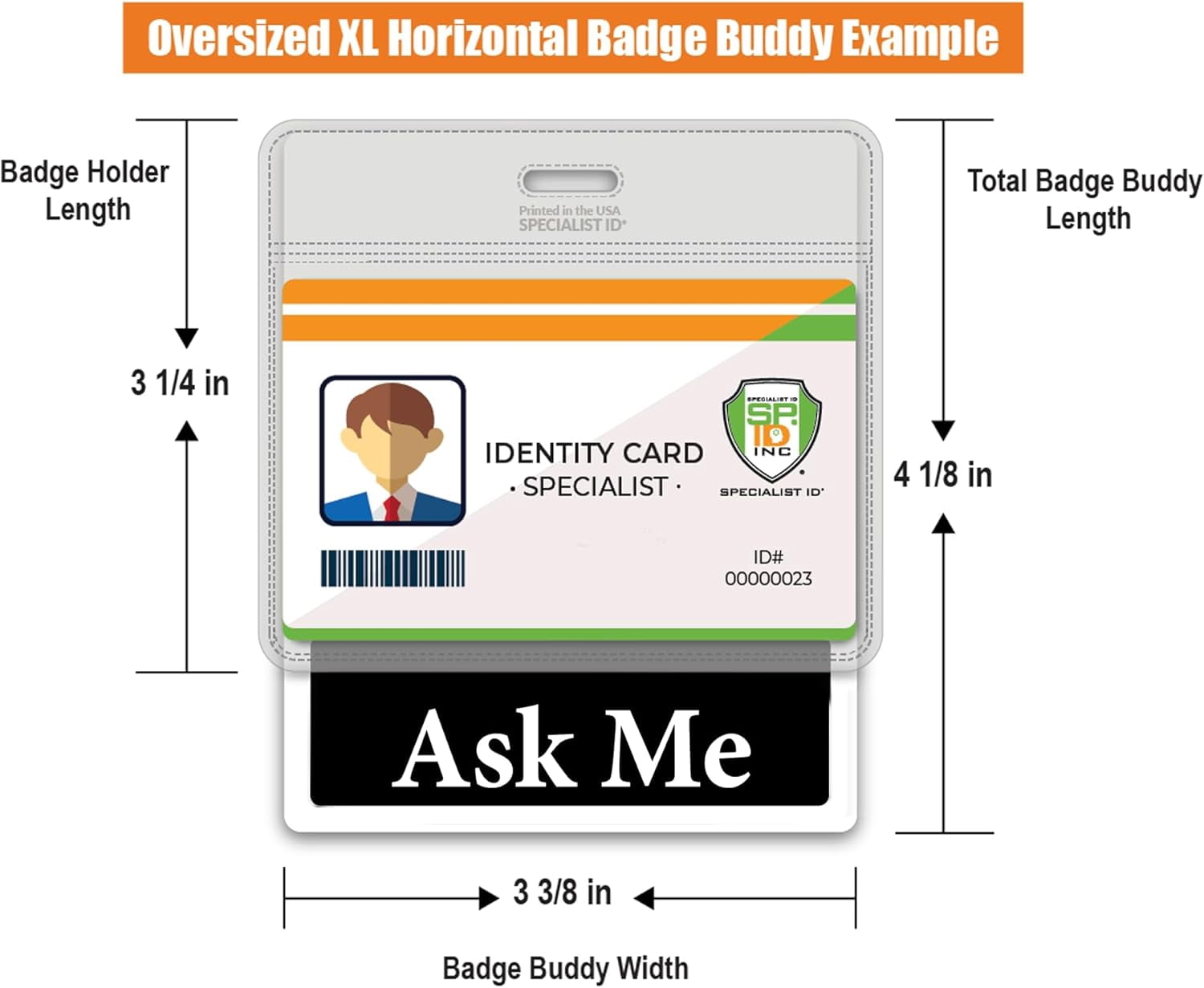 Bulk 20 Pack - Ask Me Badge Buddy - Horizontal Customer Service ID Backer - Heavy Duty Role Identifier for Retail Floaters, Event Staff & Concierge - Oversized Badge Holder - USA Printed (Black)