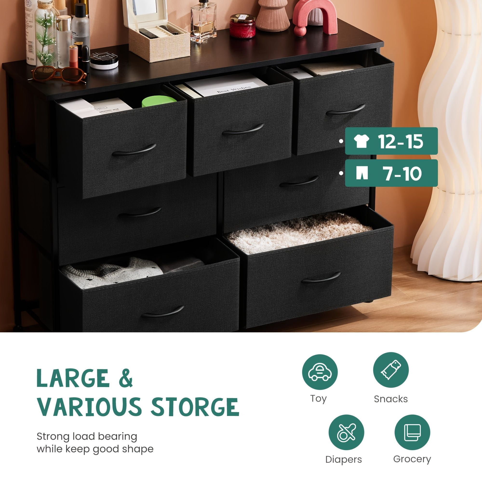 Dresser for Bedroom, 7 Storage Spaces, Assembled Wardrobe Lockers, Bedroom Furniture Lockers
