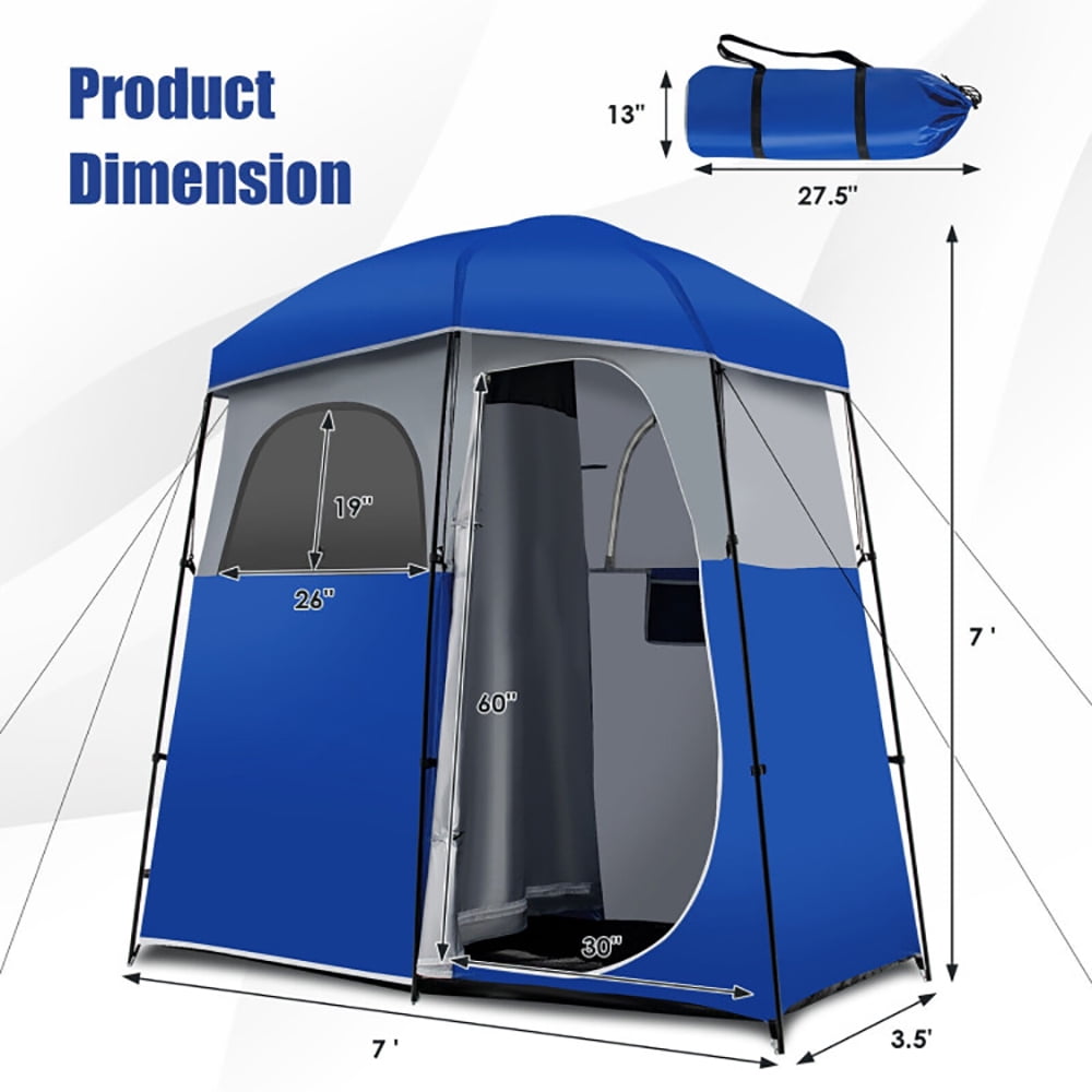 Aimee Lii Double-Room Camping Toilet Tent with Floor and Portable Storage Bag, Easy Set Up Camping Tents Shelter, Blue