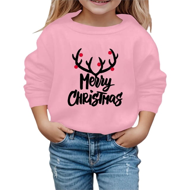 NIJNFCLOTH Chandails en Molleton de Noël Enfants Manches Longues Col Rond Imprimé Lettre Léger Chandails en Molleton Blouse Taille:6-7 Ans