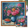 thumbnail image 1 of Kit Punto Cruz Con Flores Hilo Algodón Ecológico Bordado 11CT 45x45cm, 1 of 9