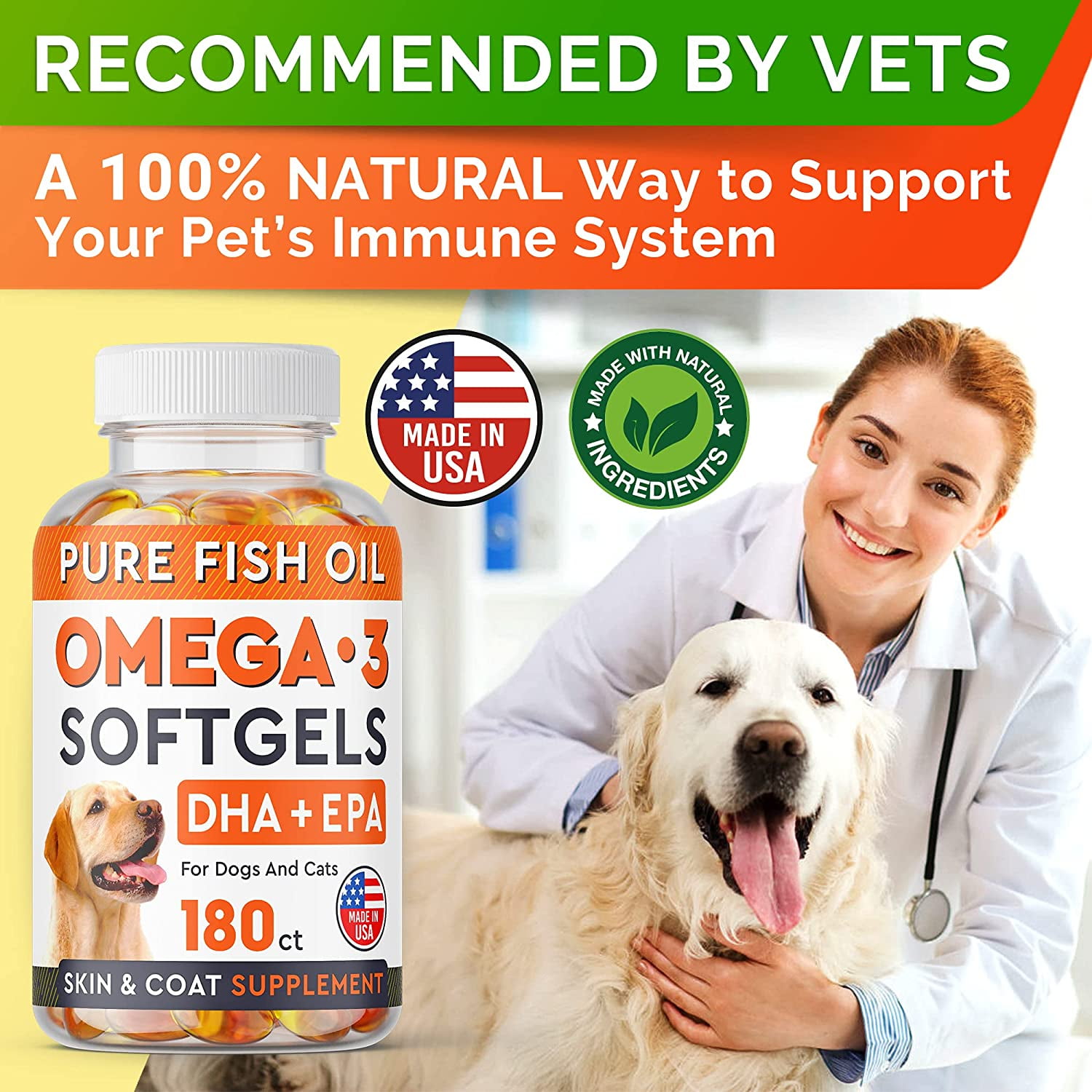 StrellaLab Omega-3 Softgels for Dogs - Fish Oil EPA & DHA, Shedding & Itch Relief - Joint, Brain & Heart Support (180 ct)