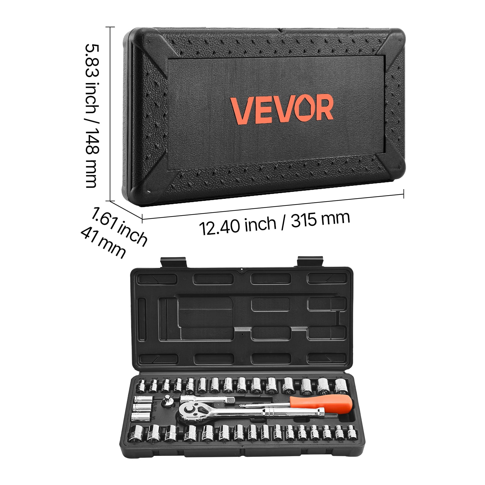 VEVOR Socket Set, 39 Pieces, 3/8 & 1/4 inch Drive Socket and Ratchet Set, SAE and Metric Size, Mechanic Tool Kit with Ratchet Wrench, Accessories, Storage Case, CR-V Alloy Steel,for Automotive Repair