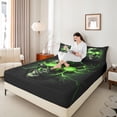thumbnail image 4 of Castle Fairy Gothic Skull 4 Pieces Queen Sheet Sets for Boys Girls,Abstract Green Lightning Ultra Soft Flat Sheet,Exotic Style Queen Fitted Sheet,Ultra Soft Home Decor, 4 of 7