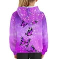 thumbnail image 6 of Xoenoiee Girls Hoodies with Front Kangaroo Pocket Pullover Hoodies Hooded Sweatshirt Fall Winter Clothing for Kids Hiking Running Traveling, Butterfly Star Purple Pattern, XL, 6 of 7