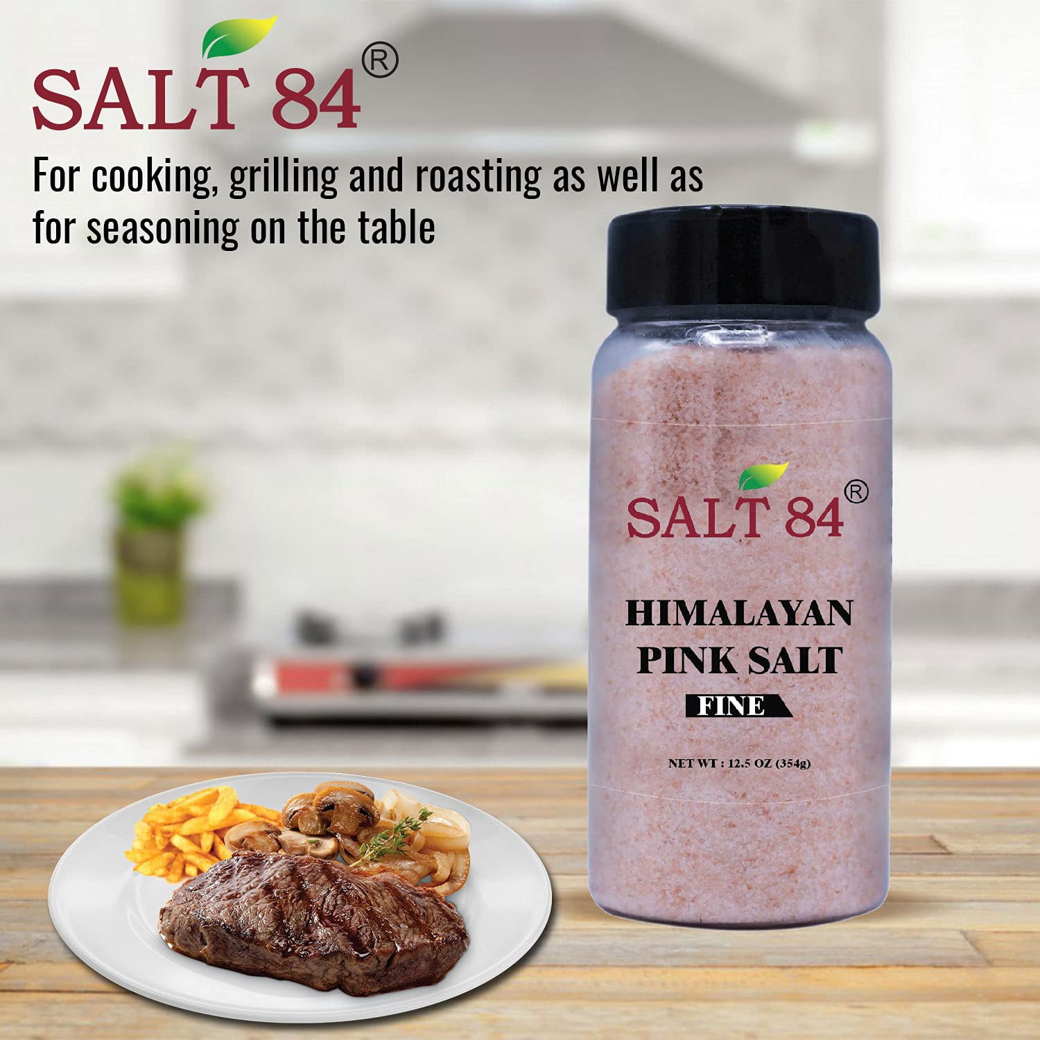 SALT 84 Pink Salt, Fine Grain, Non-GMO and Gluten Free, Plastic Shaker Jar, 12.49 oz, Pack of 12