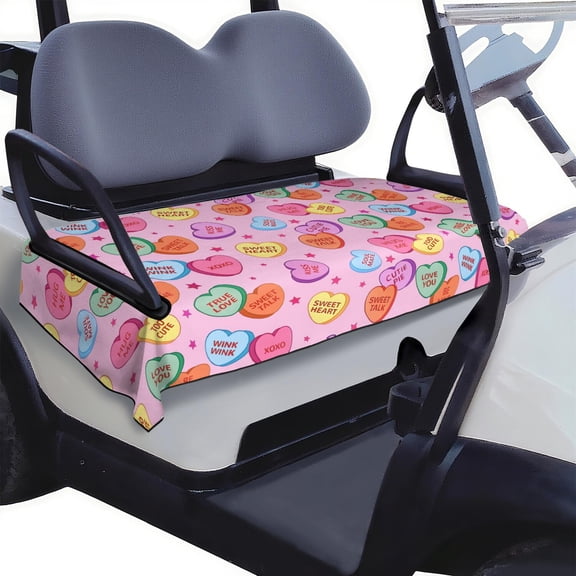 Valentine's Day Cheerful Pattern Golf Cart Bench Cover 51"x31" for Most Golf Cart Models Front Seat Towel Cover
