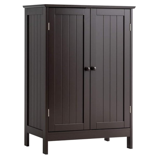 2 Pack Freestanding Storage Cabinets with Double Doors and Shelves, Wooden Home Storage Cabinets for Living Room Bathroom, Brown,Negro