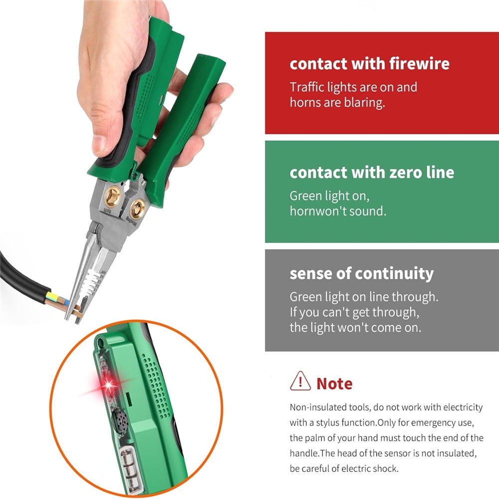 8 in1 Wire Stripper Twister for Cutting and Pulling Wires, Cable Scissors,Voltage Tester Pliers, 12V to 250V Live,Null,Hot Wire Judgment AC DC, Audible and Flashing LED Alarms