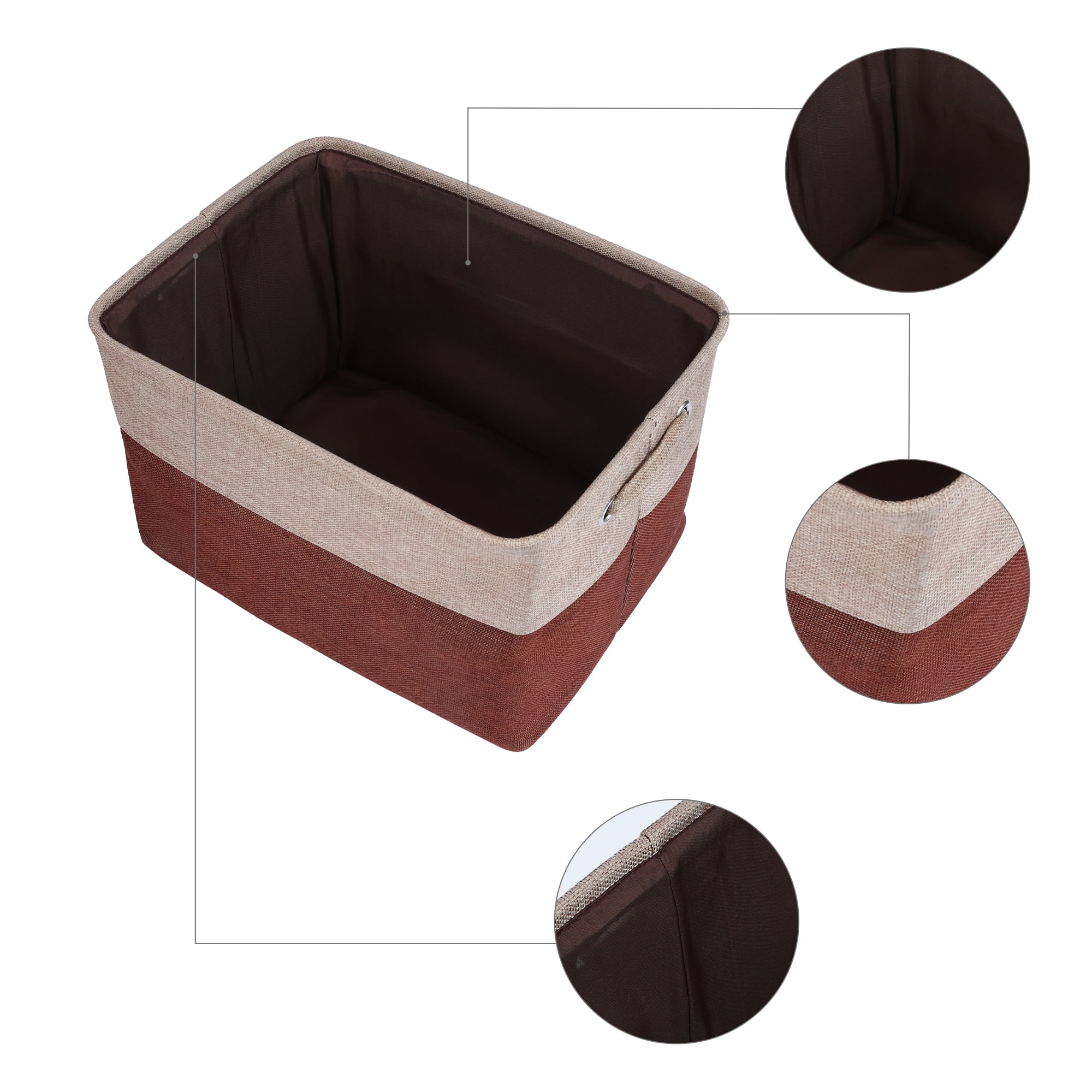 Unique Bargains Fabric Storage Bin with Handles 3 Pcs Brown 15*11*9.4in