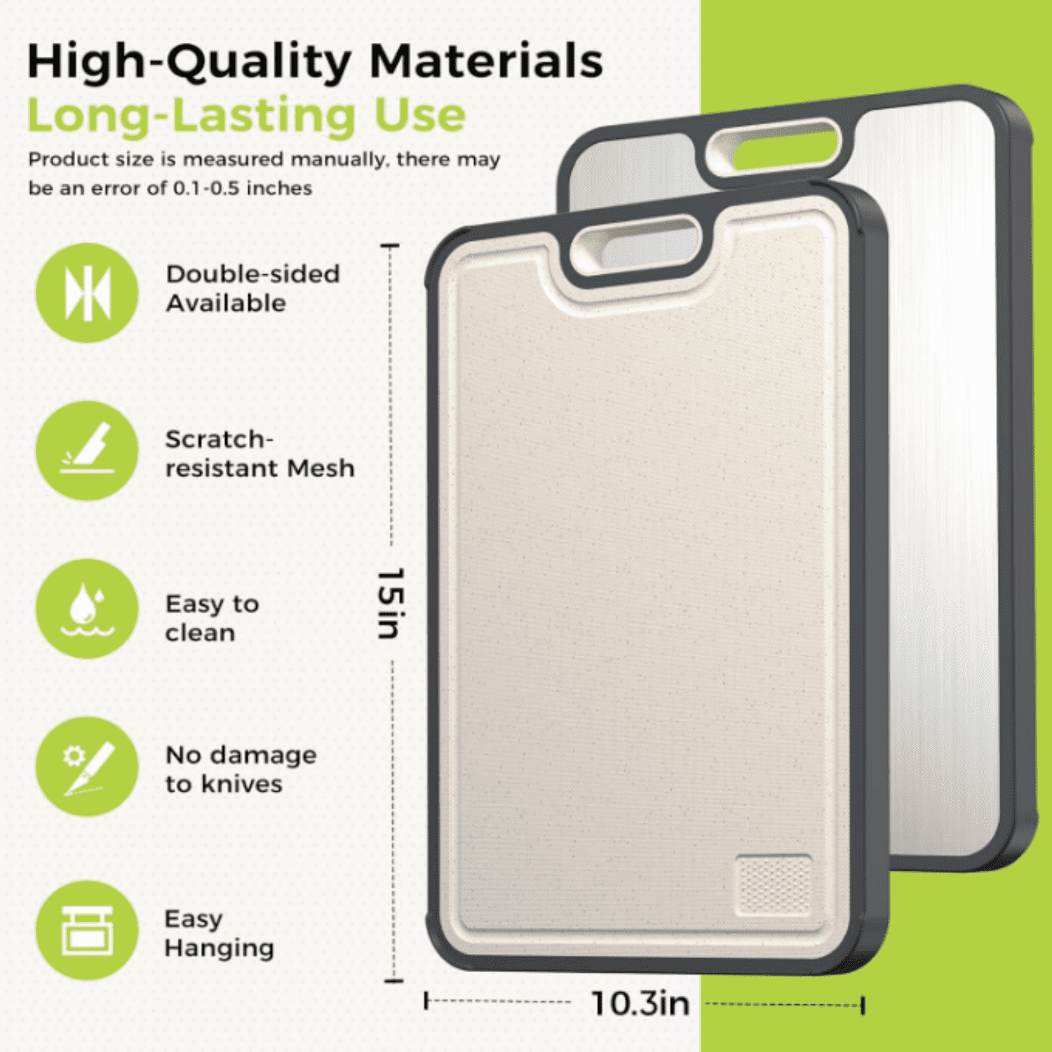 Titanium Cutting Board for Kitchen, Cutting Board Double Sided Food Grade, Pure Titanium/PP, Easy to Clean Large Size 16”×11”