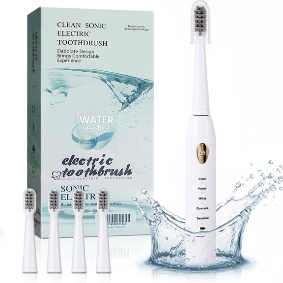 Electric Toothbrush for Adults and Kids, Rechargeable Toothbrush with 4 Brush Heads,5 Modes and 2-Minute Smart Timer Reminder, Travel Toothbrush IPX7 Waterproof