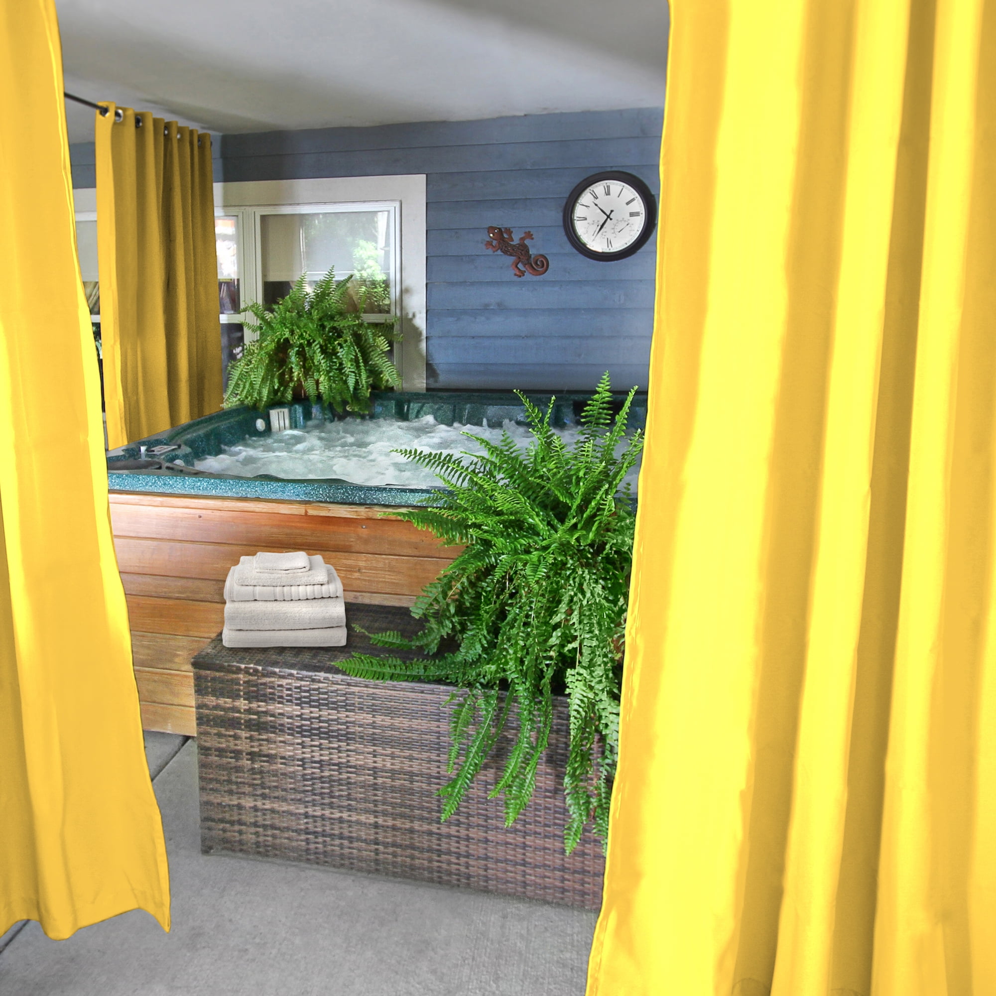 Jordan Manufacturing 54" x 96" Dandelion Yellow Solid Grommet Semi-sheer Outdoor Curtain Panel (2 Pack)