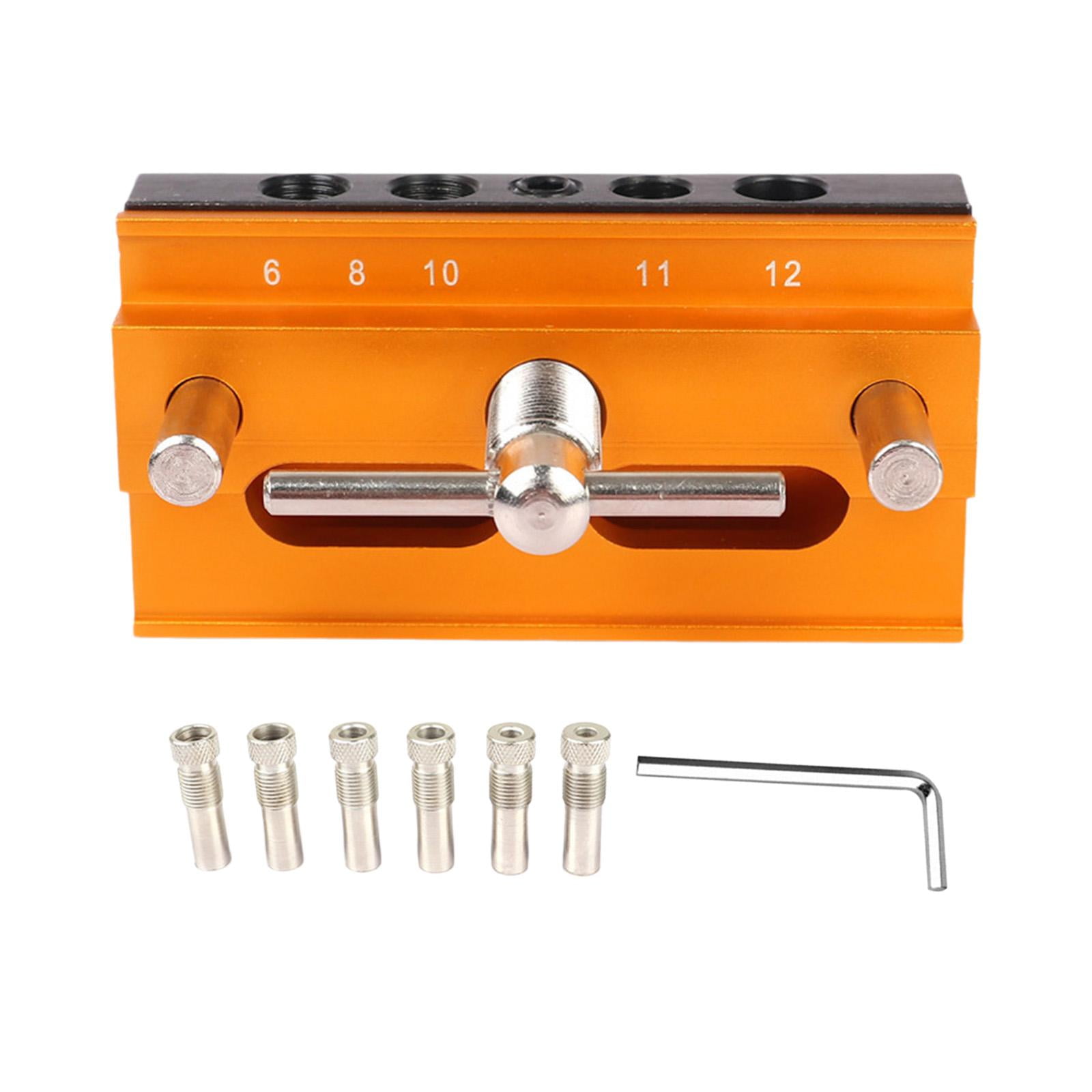 figatia Dowel Jig for Straight Holes Set Tool Versatile Adjustable Width 0.4inch-2.3inch Drill Jig with 6 Guide Bushings Golden
