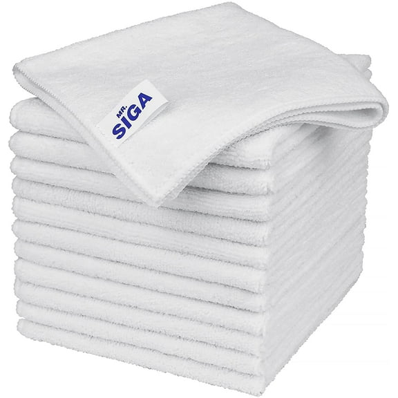 ZJQYDS Microfiber Cleaning Cloth, All-Purpose Microfiber Towels, Streak Free Cleaning Rags, Pack of 12, White, Size 32 x 32 cm(12.6 x 12.6 inch)