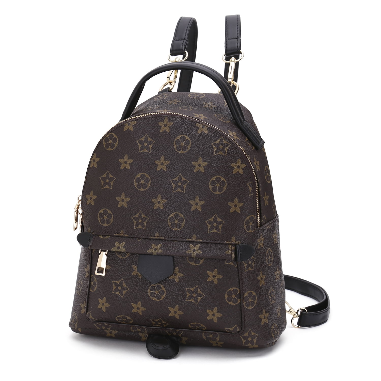 white and brown backpack