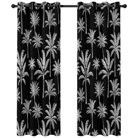 Black Palm Tree Blackout Curtains 63 Inches Long Summer Tropical Rustic Botanical Coconut Tree Leaf Thermal Insulated Room Darkening Drapes with Grommets for Living Room 42 W x 63 L 2 Panels