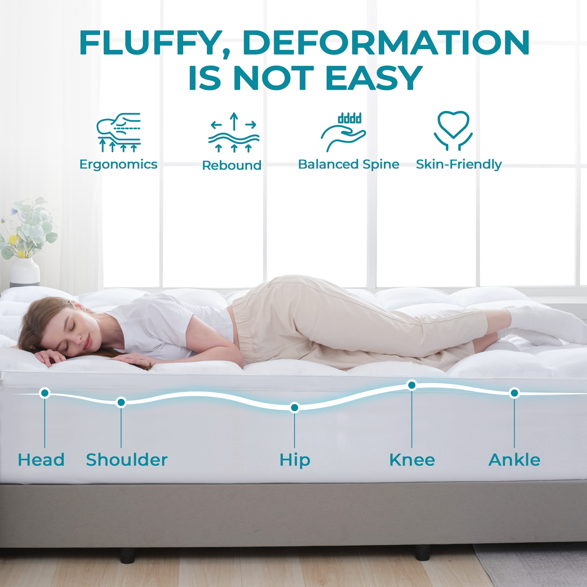 BDEUS Full Size Extra Thick Mattress Topper, Cooling Mattress Pad Cover, Pillow Top Protector with 8-21 inch Deep Pocket, White