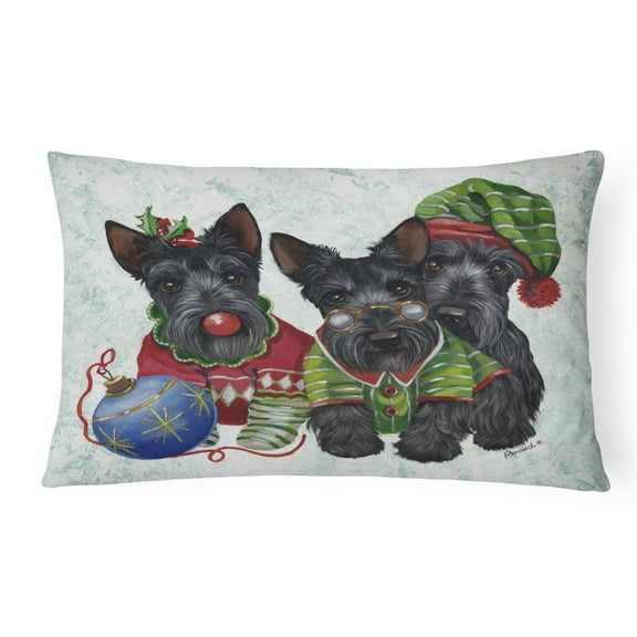Scottish Terrier Christmas Elves Canvas Fabric Decorative Pillow
