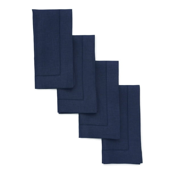 Juego de 4 servilletas Solino Home de lino azul marino, 20 x 20 cm