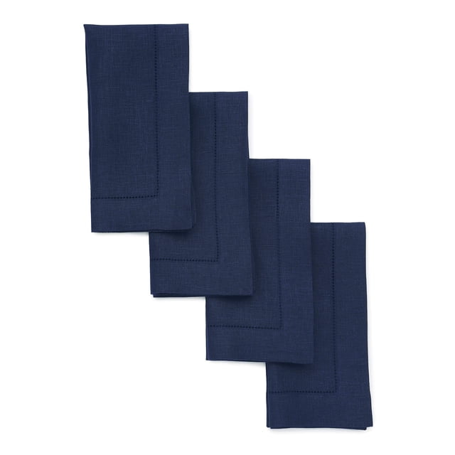Juego de 4 servilletas Solino Home de lino azul marino, 20 x 20 cm
