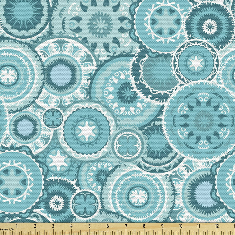 Aqua Fabric by the Yard, Hippie Floral Leaves Mandala Rounds Traditional  Elements Print, Decorative Upholstery Fabric for Chairs & Home Accents, 10  Yards, Turquoise Teal White by Ambesonne 