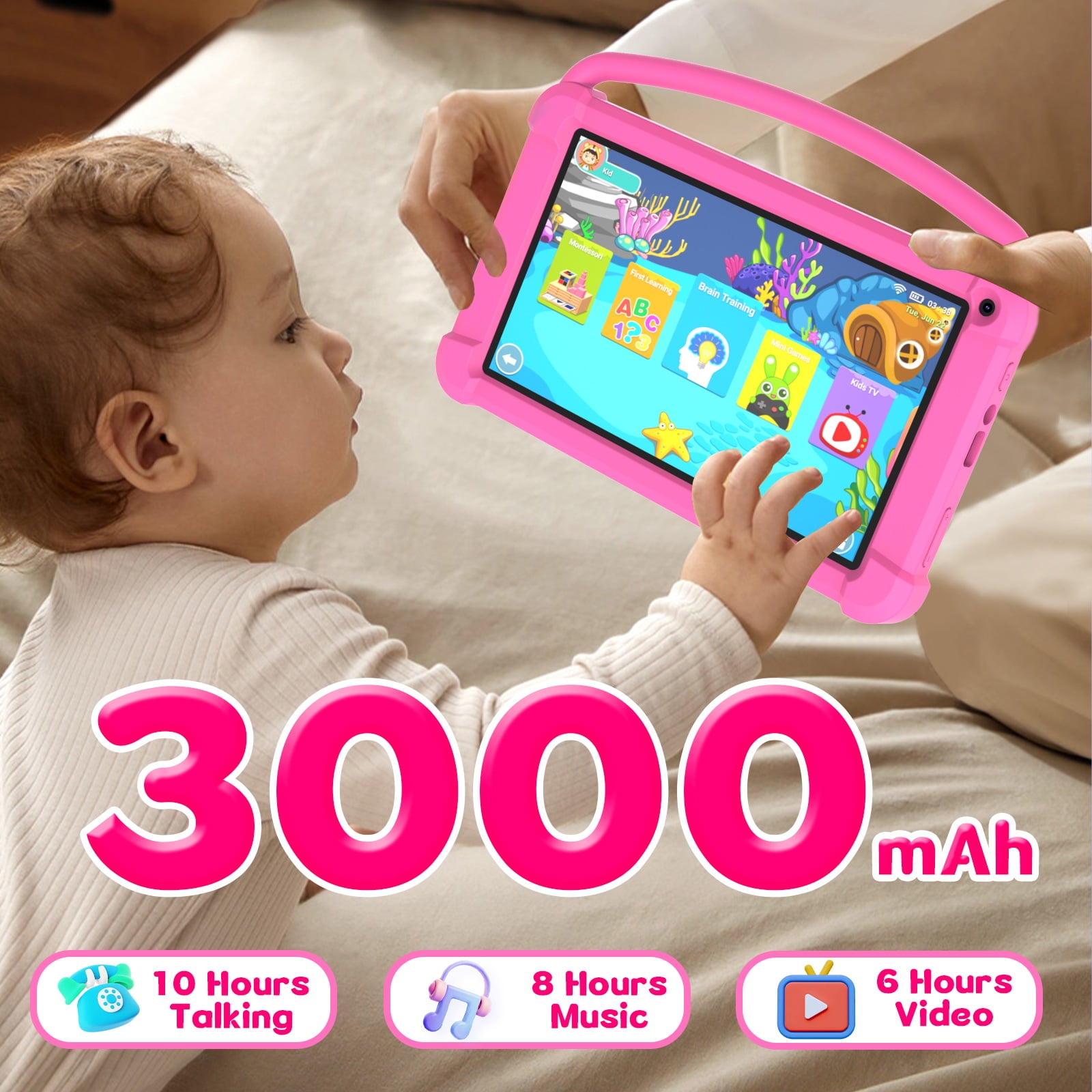 7 Inch Kids Table for kid, Android Toddler Tablets, Children Tablet with 32GB Storage 4GB RAM WiFi BT Shockproof Case Dual Camera Educationl Games Parental Control, Kids Software Pre-Installed