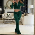 thumbnail image 6 of Unir Casual Velvet 2 Piece Tracksuit For Women, Long Sleeve Zip Crop Top & Elastic Drawstring Flared Pants Soft Plush Loungewear Outfit S-XXXL Plus Size Friendly True To Size, 6 of 6