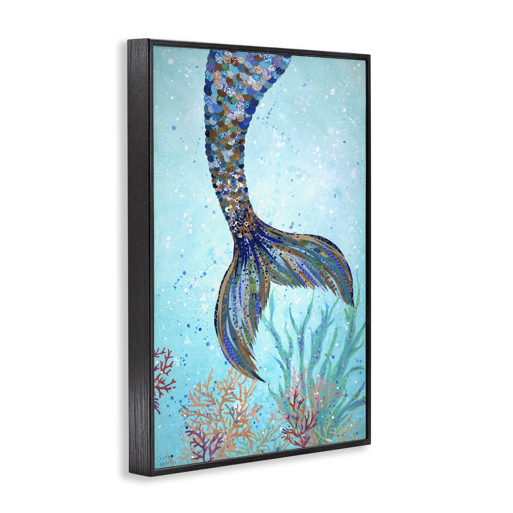 Stupell Industries Tall Tails Mermaid Fairy Tales & Fantasy Painting Black Framed Art Print Wall Art, 12 x 18