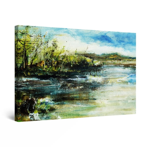 Startonight Canvas Wall Art Classic Landscape Trees on the Shore Green Painting, Framed 24" x 36"