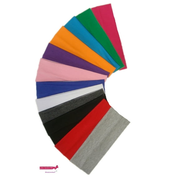 Kenz Laurenz Wide Cotton Headbands 12 Soft Stretch Headband Sweat Absorbent Elastic Head Bands Assorted