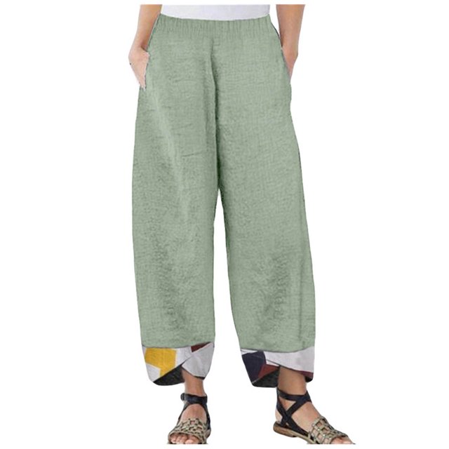 VEKDONE Womens Linen Long Pants Green XXL