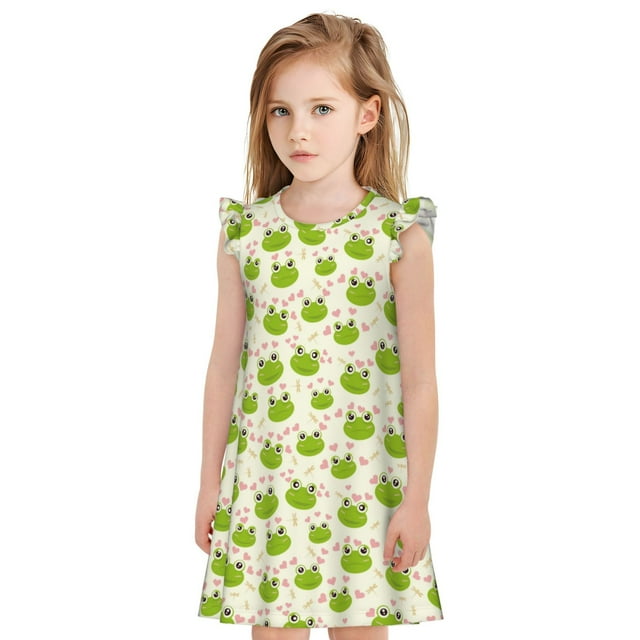 Vsdgher Grenouille Verte pour Filles Chemises de Nuit Tout-Petits Manches Courtes Volantées Nuisette Robe de Nuit Tenue de Sommeil Pyjamas pour Fête Pyjama-Grand