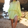 thumbnail image 5 of Women's See-Through Chiffon Mesh Top, Ruffle Hem Capelet Poncho, Sheer Bat Sleeve Blouse for Wedding, Evening Dress, and Beach Cover Up Green, 5 of 7