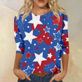thumbnail image 3 of KDDYLITQ United States 250th Anniversary Shirts for Women Causal 250th Birthday Crew Neck Tops Patriotic Printed Summer Tees Red White and Blue Fashion 3/4 Sleeve Blouses Navy L, 3 of 6