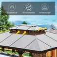 thumbnail image 4 of 10'x12' Hardtop Gazebo, Permanent Outdoor Gazebo with Polycarbonate Double Roof, Aluminum Gazebo Pavilion with Curtain and Net for Garden, Patio, Lawns, Deck, Backyard(Brown) 00021, 4 of 6