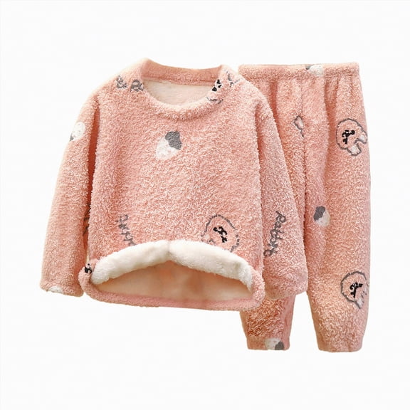 Taybagh Girls Outfits Size 6 Cute Plush Baby Clothes for Girls Warm Long Shirt Long Pants Casual Home Wear Pink 8-9 Years