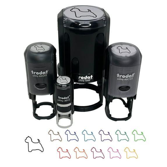 Westie West Highland White Terrier Dog Outline Self-Inking Rubber Stamp Ink Stamper - Orange Ink - Small 3/4 Inch