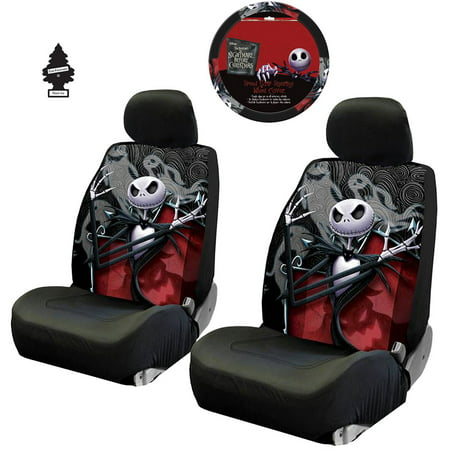 New 3 Pieces Nightmare Before Christmas Jack Skellington Ghostly Car SUV Low Back Seat Covers Set with Air Freshener