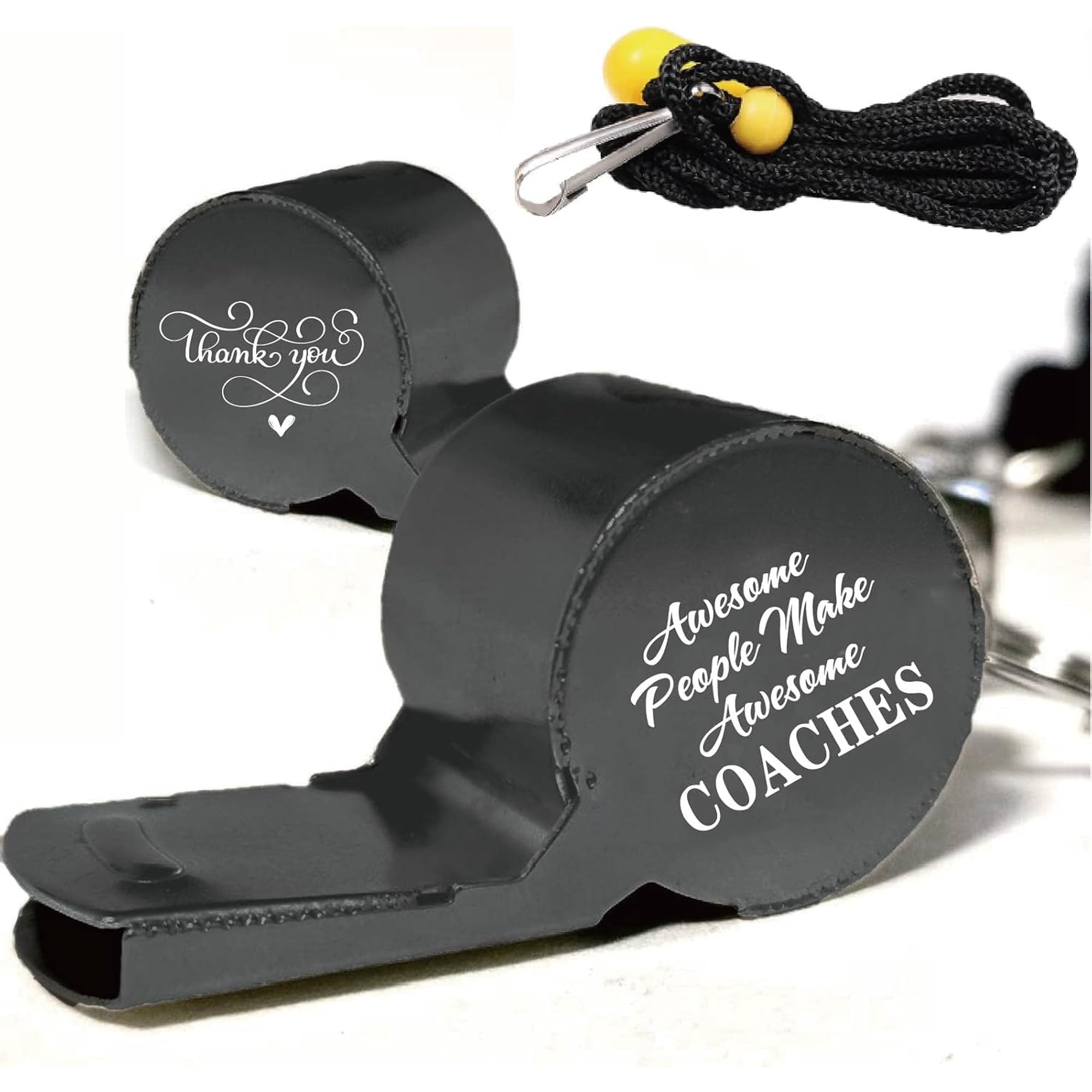 1pc Sports Whistles with Lanyard Stainless Steel Whistle Loud Crisp Sound Gifts for Coach Referees Teachers- Awesome People Make Awesome Coaches (Black)