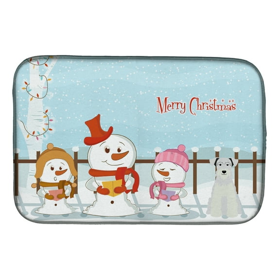 Merry Christmas Carolers Miniature Schanuzer White Dish Drying Mat