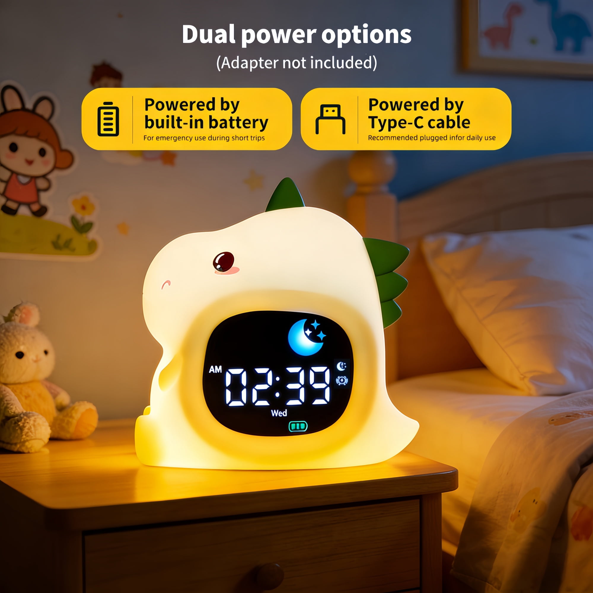 Kids Bedroom Alarm Clock, Toddler Sleep Training Clock with Soft Night Light, Rechargeable Touch Control Sleep Trainer for Boys & Girls – Ideal Birthday Gift for Kids