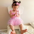 thumbnail image 3 of ZEHJUHAN Baby Girl's Birthday Sleeveless Printed Mesh Tutu Romper with Bow Headband, Letter & Ruffle Detail Pink1，12-18M, 3 of 10