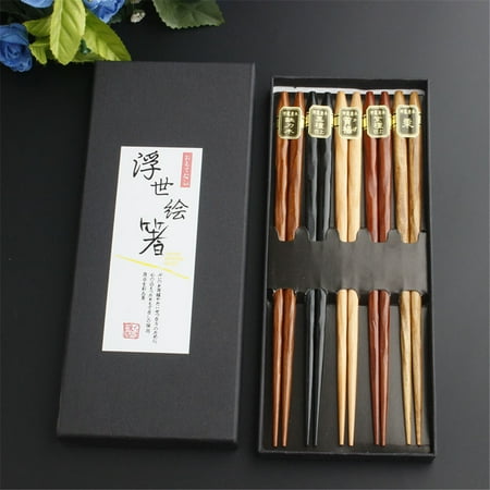 

Medcursor 5 Pairs Japanese Reusable Chopsticks Natural Beech Chopsticks Chinese Set Wood